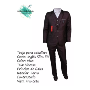 Traje Caballero Recto 3pzas Slim Fit Viscosa Liso